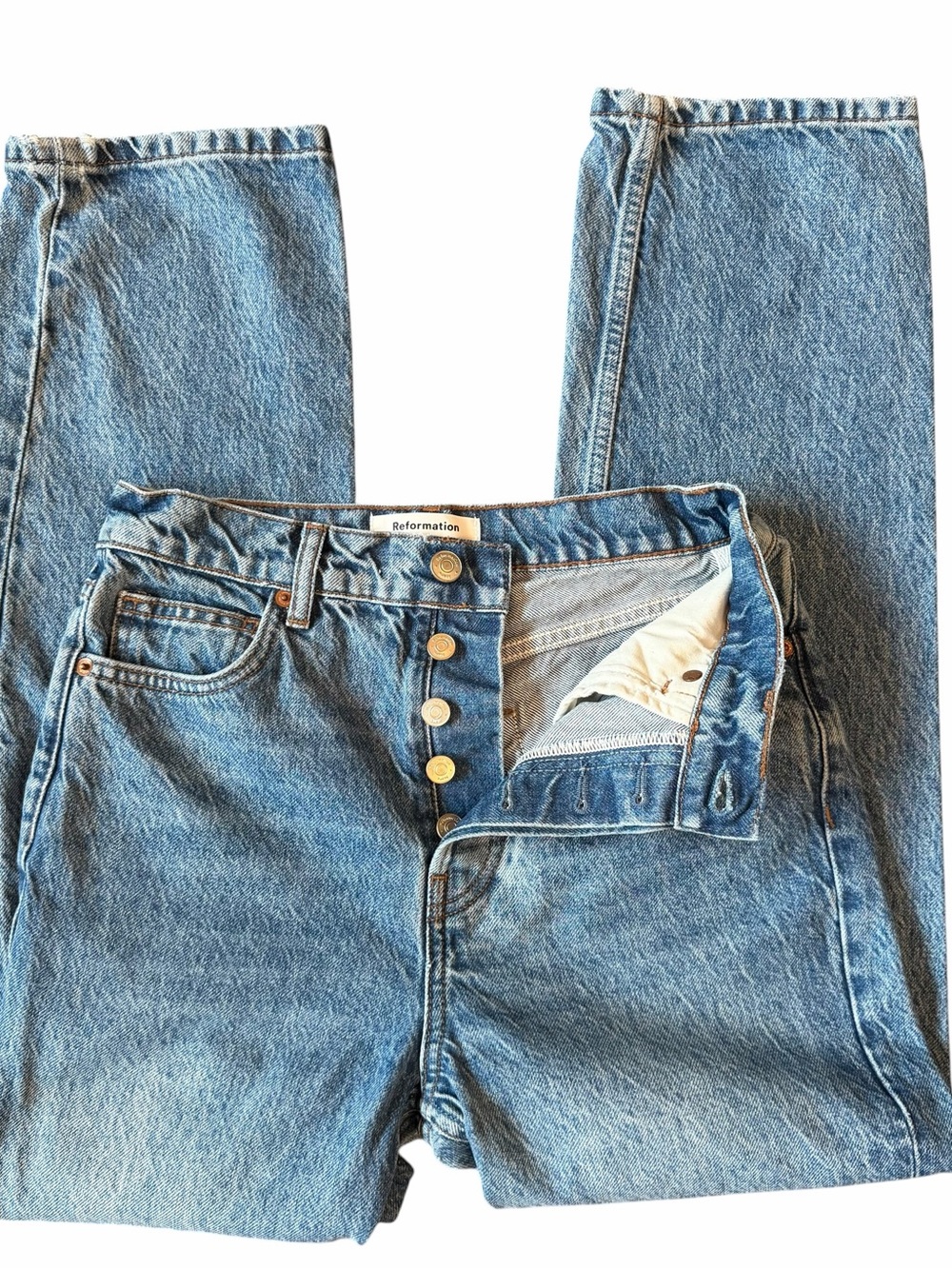 Reformation Jeans Womens 26 Blue High Rise Button Fly Denim Straight Leg Classic